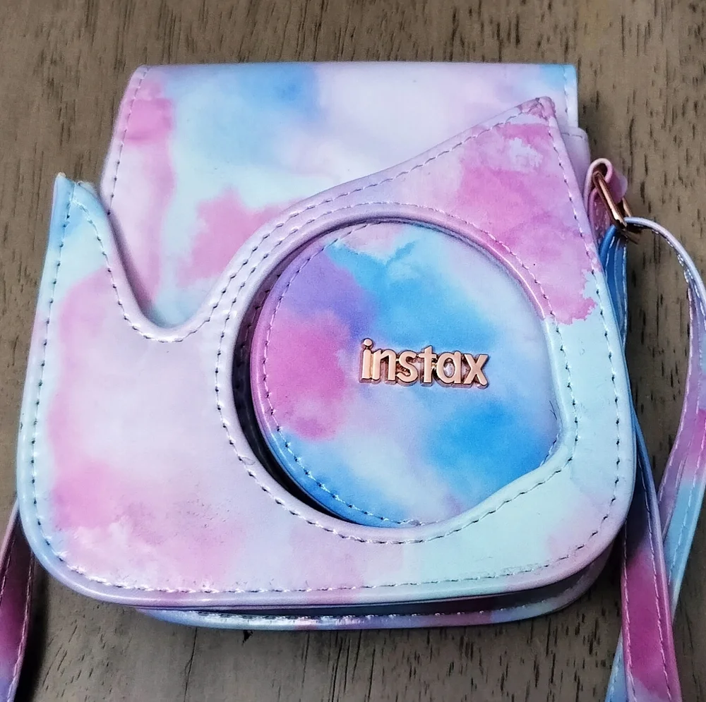 Instax Mini 8 Pink and Blue Camera Bag Case Holder Groovy Watercolor Pattern